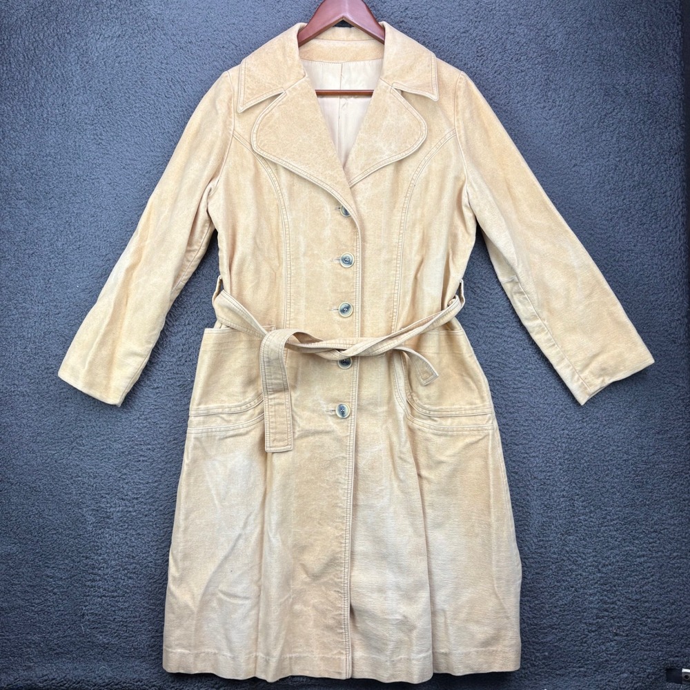 Outer Banks Collection by Jerold Vintage Tan Suede Cloth Belted Trench Coat 36L